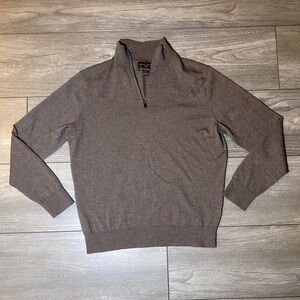 EUC Black Brown 1826 Light Brown Quarter Zip 100% Extrafine Merino Wool Sweater